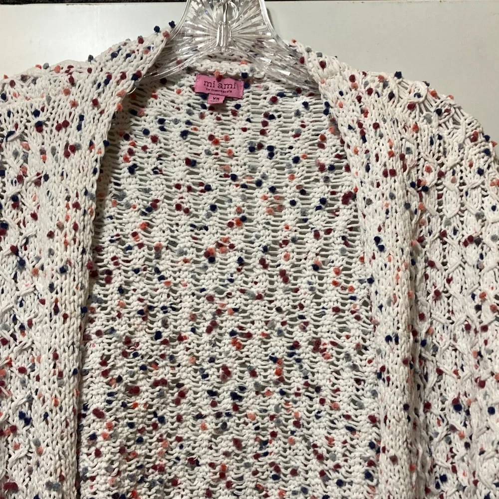 miami Cream Open Knit Cardigan with Red, Navy,‎ and Pink Specks XS